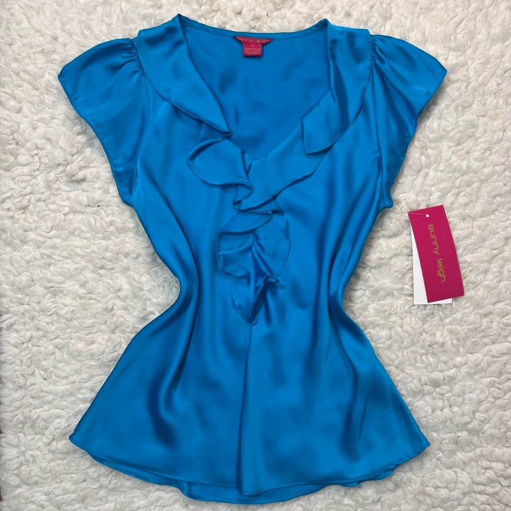 Sunny Leigh Vibrant Blue Ruffled Blouse